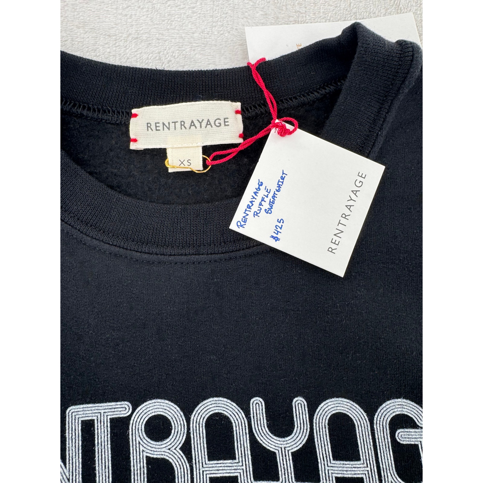 Rentrayage Black Navy Sweatshirt Short Sleeve Ruffle Oversized Xs Nwt — image 4 of 7